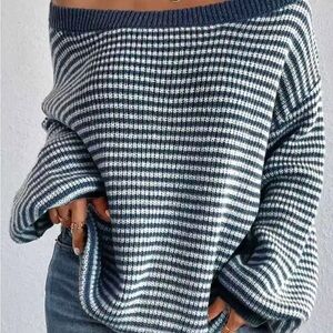 Women's Oversized Blue Striped Sweater
